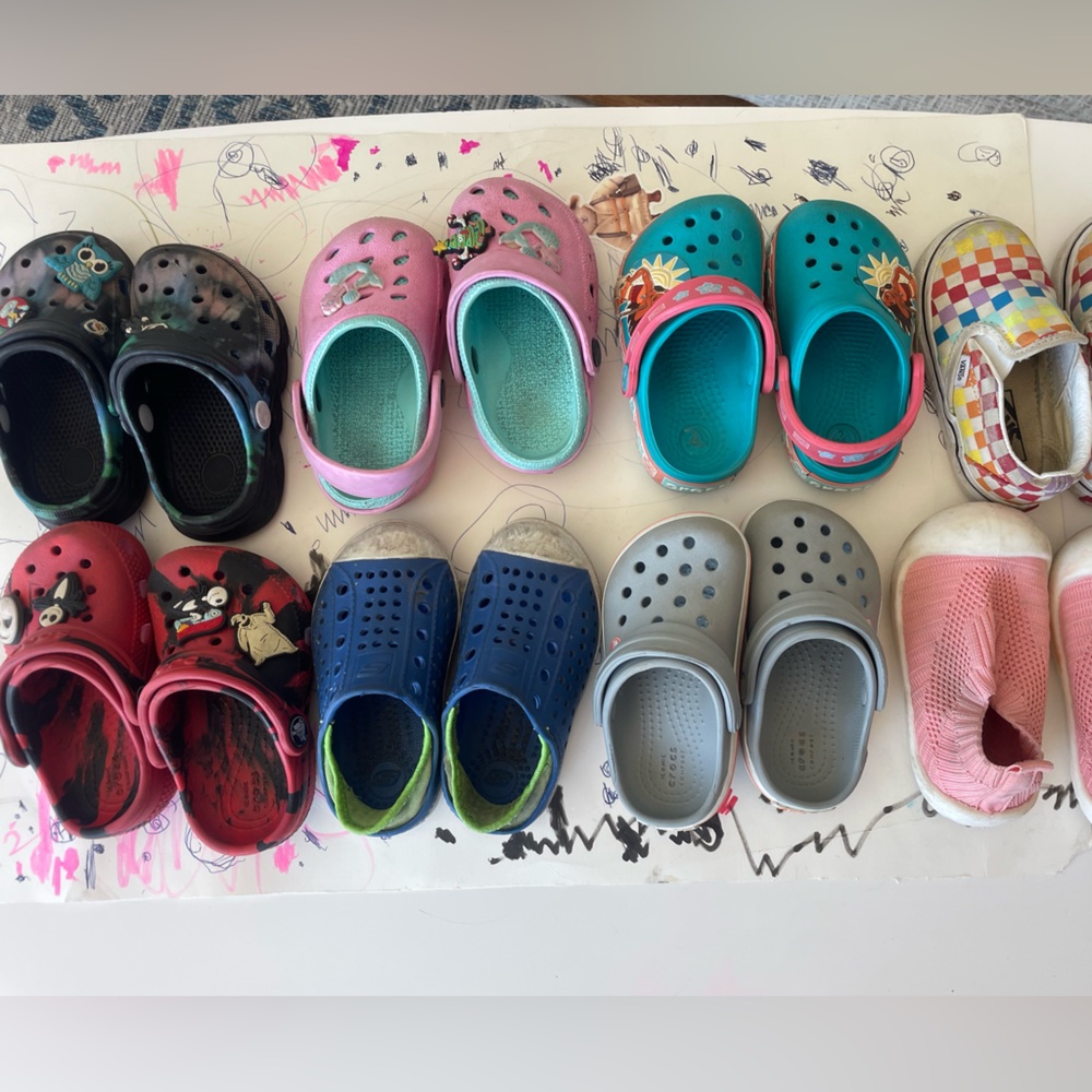 Colorful size 6 toddler shoe/crocs bundle